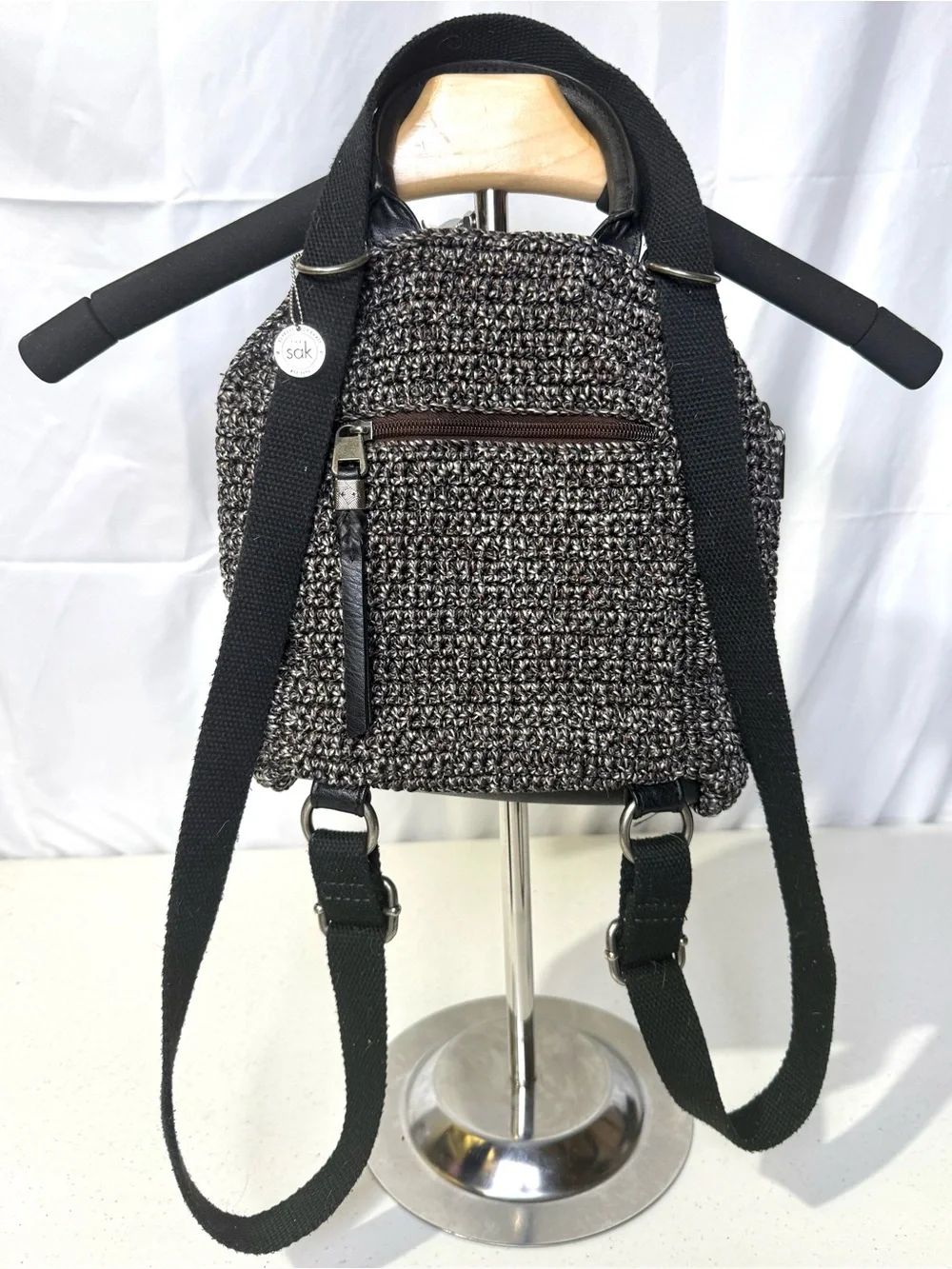 The Sak Loyola Backpack Crochet Woven Brown Black Mini Backpack Purse Boho